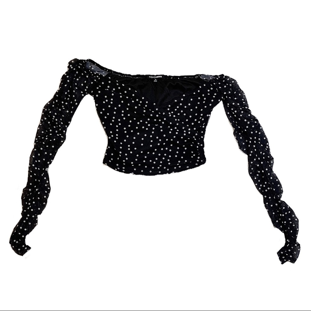 FashionNova Black Polka Dotted Long Sleeve Shirt